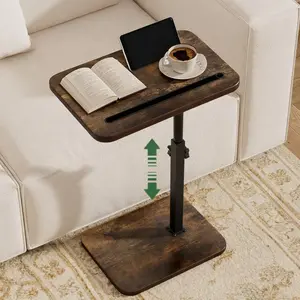 TV Tray Side Table for Couch - 360° Swivel Adjustable Height Rotating Sofa Table C Table End Table Laptop Desk with Phone & Tablet Slot, Perfect for Eating Working Reading, Fits Small Spaces