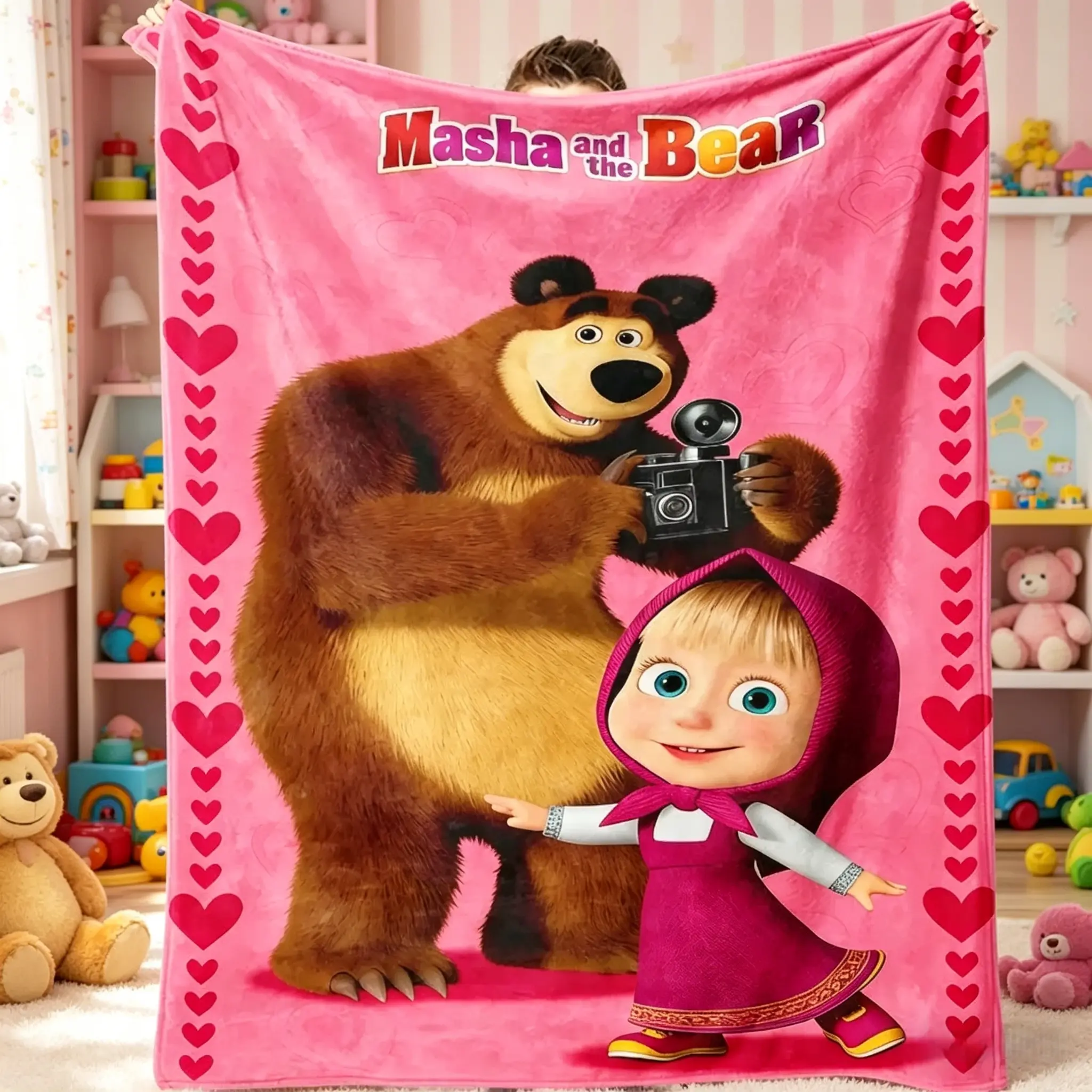 Countdown Sale! Masha and the Bear Flannel Throw Blanket - Soft Warm Nap Blanket for Kids, Cozy Bed Couch Blanket for Bedroom, Sofa, Office, Travel, Cute Cartoon Blanket, Perfect Gift for Masha and Bear Fans & Kids