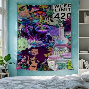 Mushroom Rainbow tapestry pattern in psychedelic Art, interesting Lightweight Decoration wall hanging, dopamine art tapestry, suitable for living room, bedroom, college dorm, bedroom decorative accessories Halloween, creative gift,chill room accessories