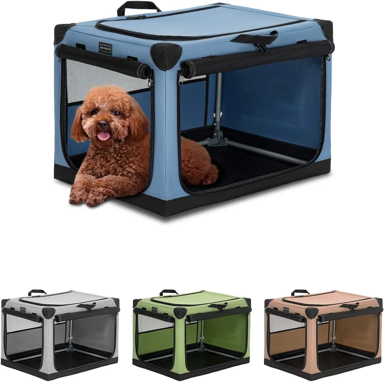 Petsfit Crates for Dogs, Adjustable Fabric Cover by Spiral Iron Pipe, Chew Proof 3 Door Design, Soft Portable Dog Kennel