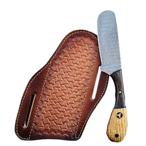8" Handmade Damascus Bull Cutter Knife with Leather Sheath - Western Cowboy knife for  Skinning, Camping, and outdoor activities