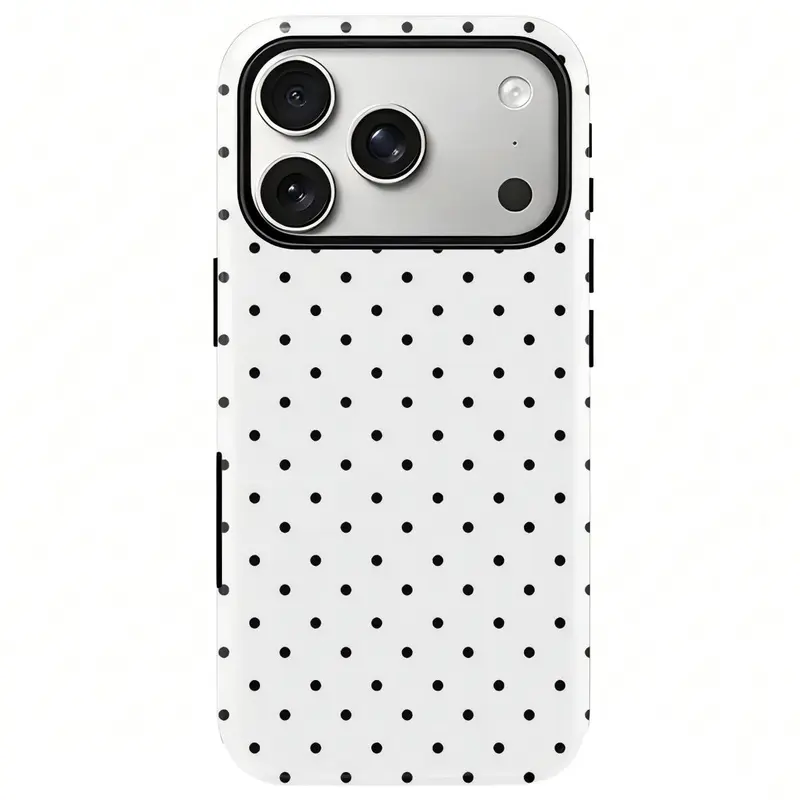 Polka Dot Print Phone Case - Heavy-Duty Shockproof 2-in-1 Protective Shell, Phone Accessories for iPhone 17/16/15/14/13/12/11 Pro Max Series, Minimalist Fashion Holiday Gift Cover