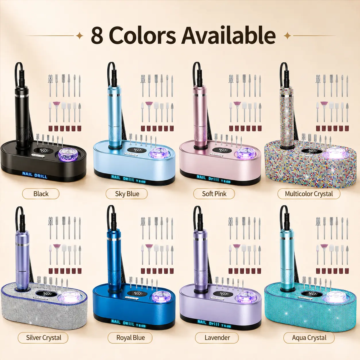 Professional Electric Nail Drill Kit, 40,000 RPM Rechargeable Nail Drill Machine with Drill Bits, Sanding Bands and Storage Base for Acrylic Gel Nails