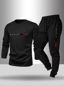 Men's Letter Print Sweatshirt & Drawstring Waist Sweatpants Two-piece Set, Casual Round Neck Long Sleeve Pullover & Pocket Jogger Pants for Spring & Fall, Men's Clothes for Daily Wear, 80s Fashion
