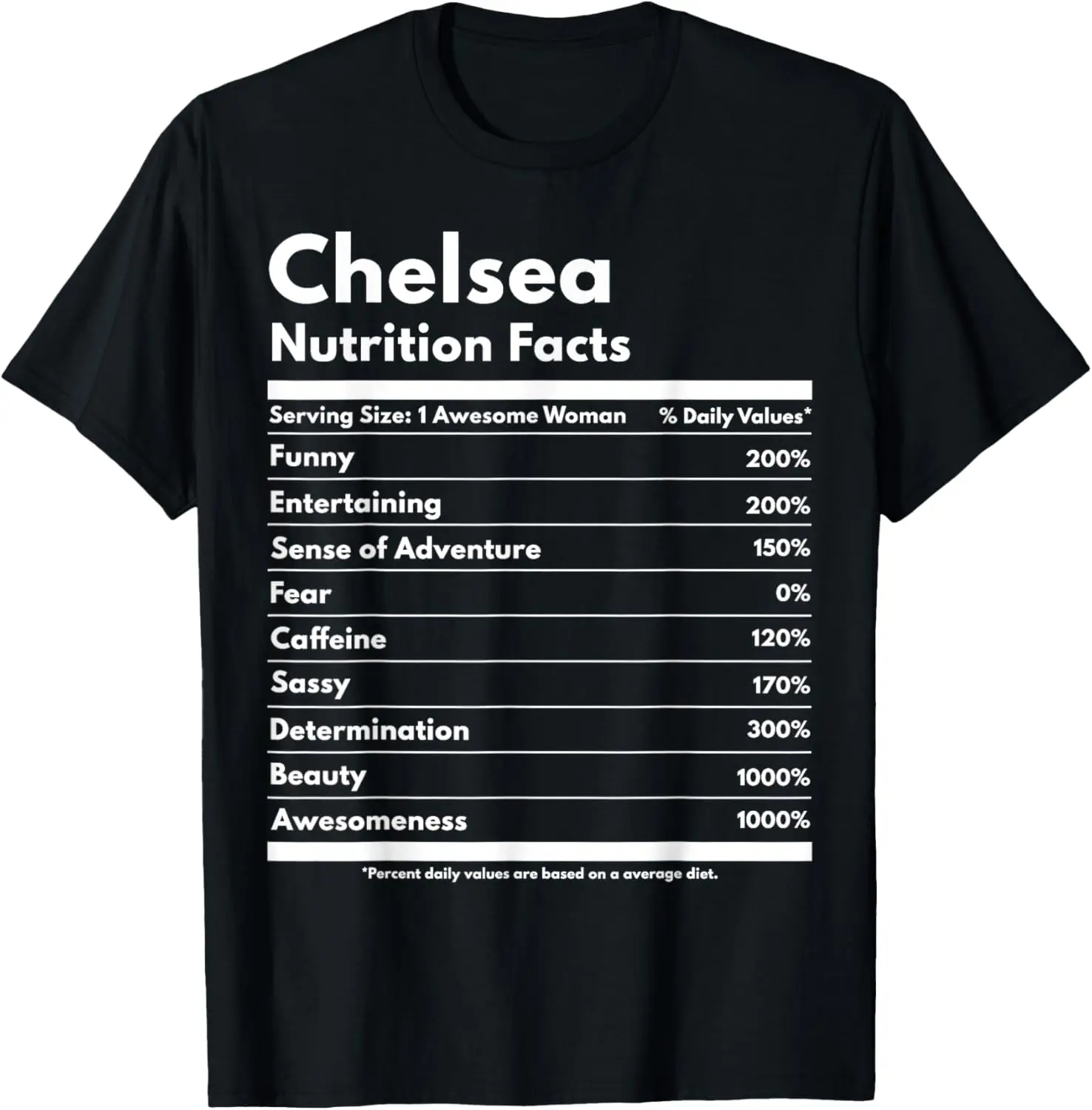 Chelsea Nutrition Facts Gift Funny Personalized Name Chelsea T-Shirt