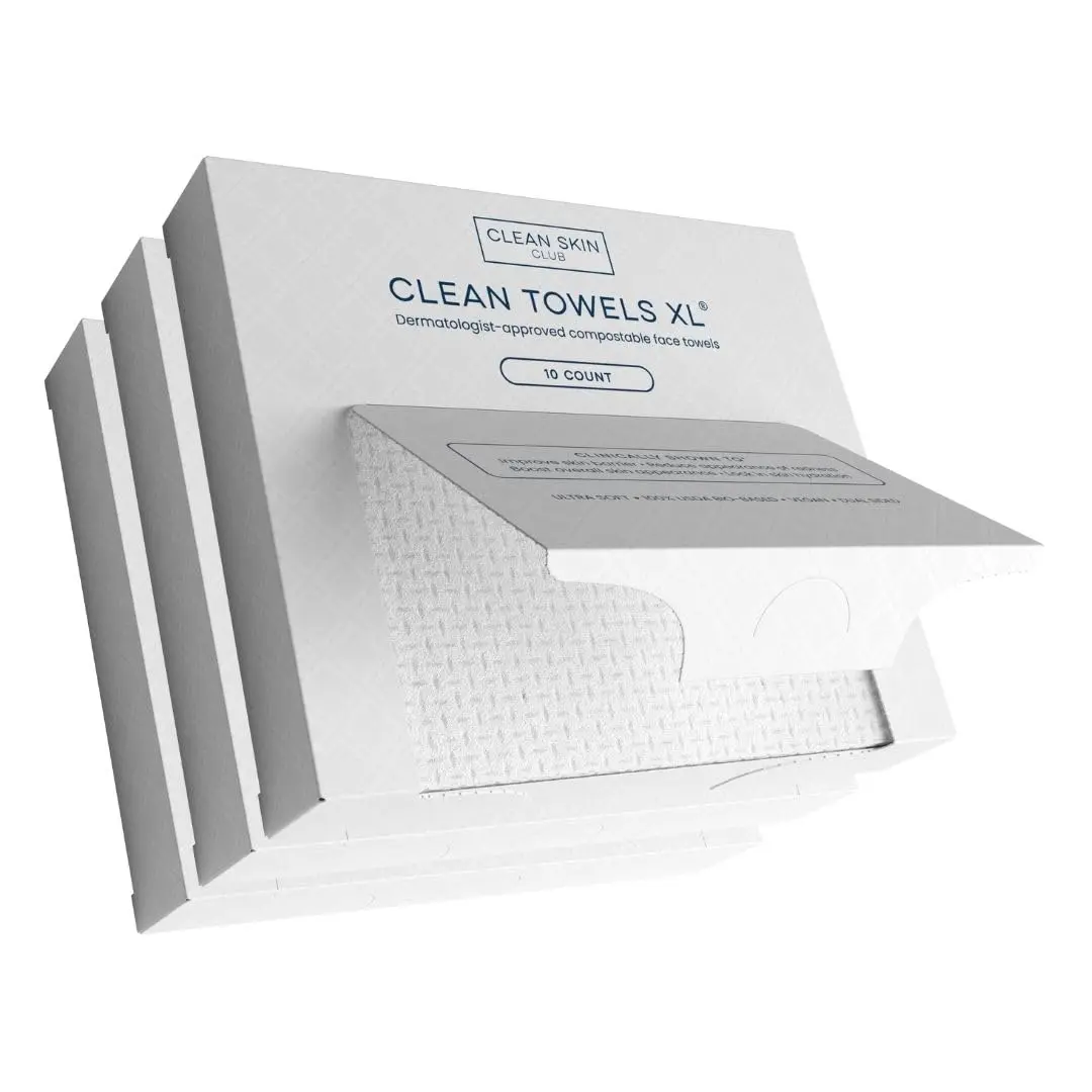 Clean Towels XL™ 100% USDA Biobased Disposable Face Wipes, Eczema Association Accepted, Ultra Soft Makeup Remover Dry Wipes, 3 Travel Packs (30 Ct Total), Face Wipes Disposable