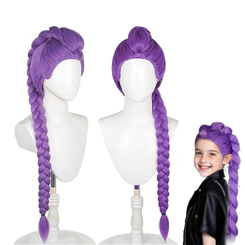 Anime K-pop Costume Demon Cosplay Wig Hunter Purple Braid Wigs Rumi Costume Zoey Mira for Kids Women Men Pop Singer Hair Halloween Cosplay Props