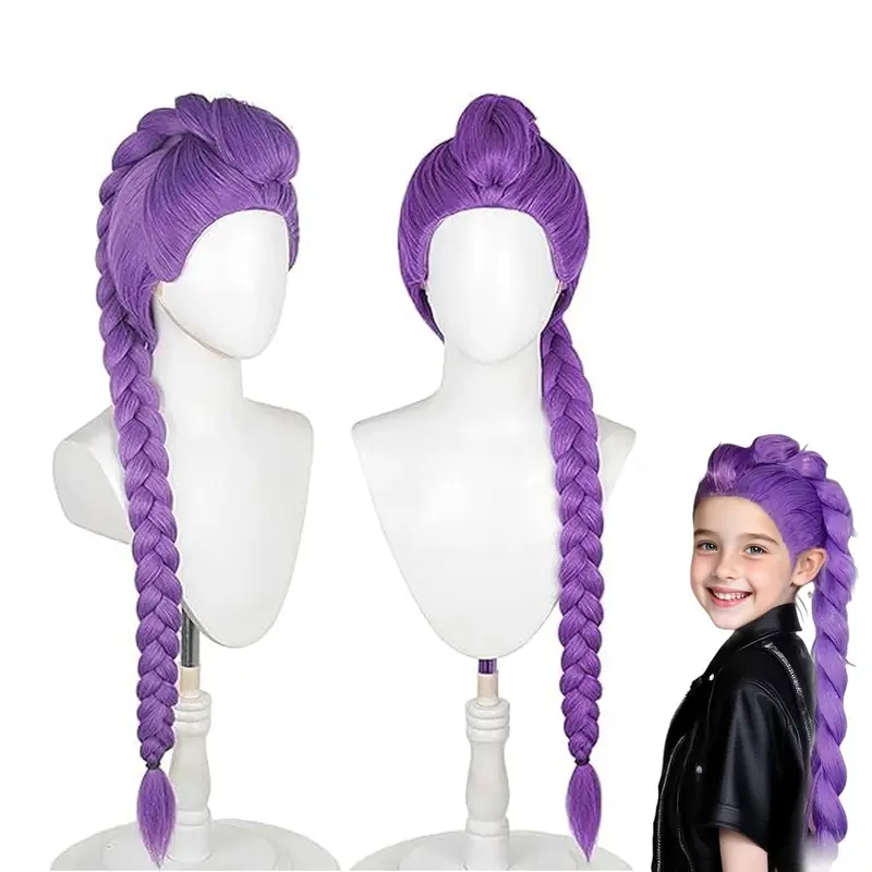 Anime K-pop Costume Demon Cosplay Wig Hunter Purple Braid Wigs Rumi Costume Zoey Mira for Kids Women Men Pop Singer Hair Halloween Cosplay Props