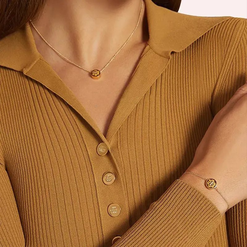 Tory Burch KIRA Women's Enamel Floral Pendant Necklace, Bracelet & Stud Earrings Set - Niche Luxury Aesthetic Delicate Matching Fashion Jewelry, Premium Ladies Versatile Accessory Set for Daily Wear, Date, Party & Gifting