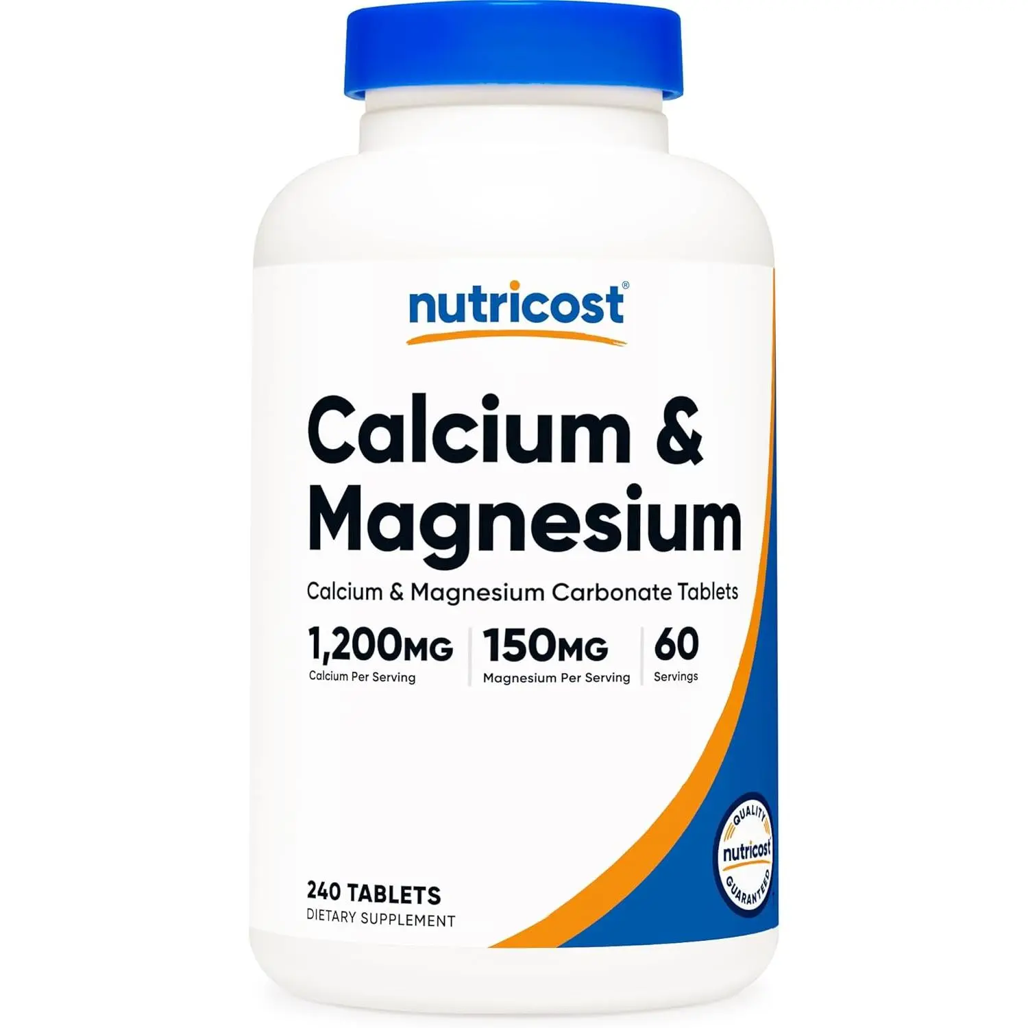 Calcium & Magnesium Carbonate 240 Tablets, 60 Servings, GMO-Free | 1200mg of Calcium & 150mg of Magnesium Per Serving, Gluten-Free