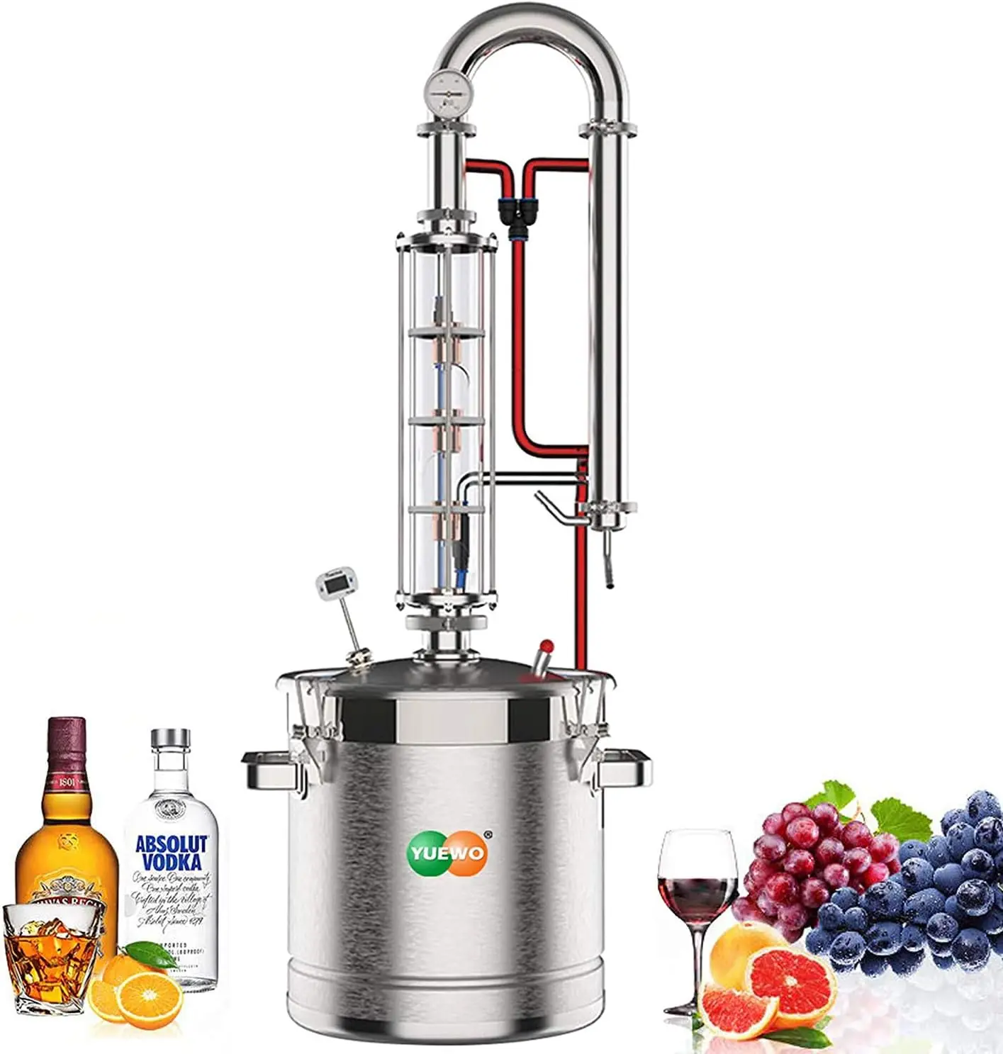 YUEWO 5.8Gal/22Litres Stainless Steel Still Wine Making Kit Water Distiller Home Brewing Kit for DIY Whisky Wine Brandy Gin Vodka Alcohol (Produce 92% ABV)
