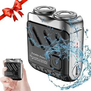 Men's Mini Portable Travel Electric Shaver - Magnetic Shaving, Double Heads, Luggage Design, USB Rechargeable, 1-Button Operation, Long Battery Life, Power Display, Brush Storage, ABS-Enhanced Ergonomic Grip, Black