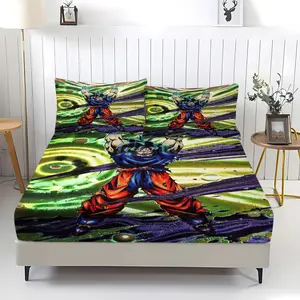 3-Piece Dragon Ball Series Pattern Fitted Sheet Set, Soft And Durable Bedding Set Includes 1 Flat Sheet And 2 Pillowcases, Suitable For Children And Adults' Daily, Festival, And Birthday Gifts, Bedroom Decorations