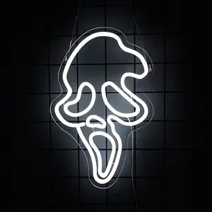 Ghost Neon Sign, Ghost Face Led Signs for Wall Decor, Halloween Decoration,  Neon Light for Bedroom, Game Room, Kids Room, Bar Decoration, USB Powered Light Up Signs for Party Decor, Atmosphere Lighting, Led Neon Lights