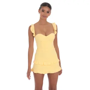 Lucy In The Sky Ruffle Bodycon Dress in Yellow