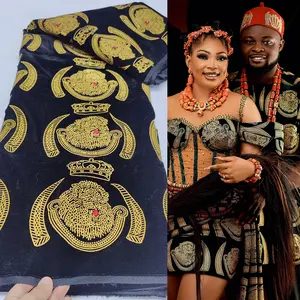 2025 Newest Black Nigerian Ankara Classical Party Dress Velvet Lace Material Noble Lady Nigeria George Lace Fabrics