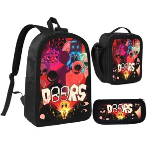 Doors Backpack With Lunch Box Pencil Case 3 In 1 For Boy Girl Teen Schoolbag Lightweight Large Capacity 600D Oxford Cloth Adjustable Straps Comfortable Mesh Back Cushioning backpack goals-G