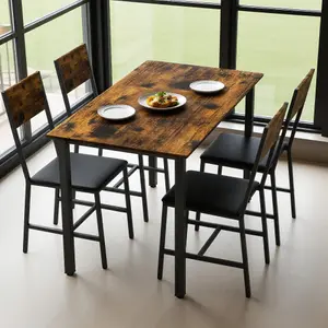 Bellemave  5 Piece Metal and Wood Indoor Modern Dinning Table Furniture Set for 4, Dining Table Chairs
