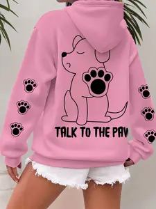 Cute Dog Print Knit Hoodie Sweatshirt, Women Fitted Casual Style, Fall & Winter Wear, Moderate Fabric Thickness, Daily