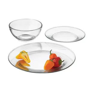 Libbey Round 12 Piece Glass Dinnerware Set, Stackable Glass Plate and Bowl Set w/ Round Shape, Modern Plates and Bowls Sets for Gatherings, and Everyday Use