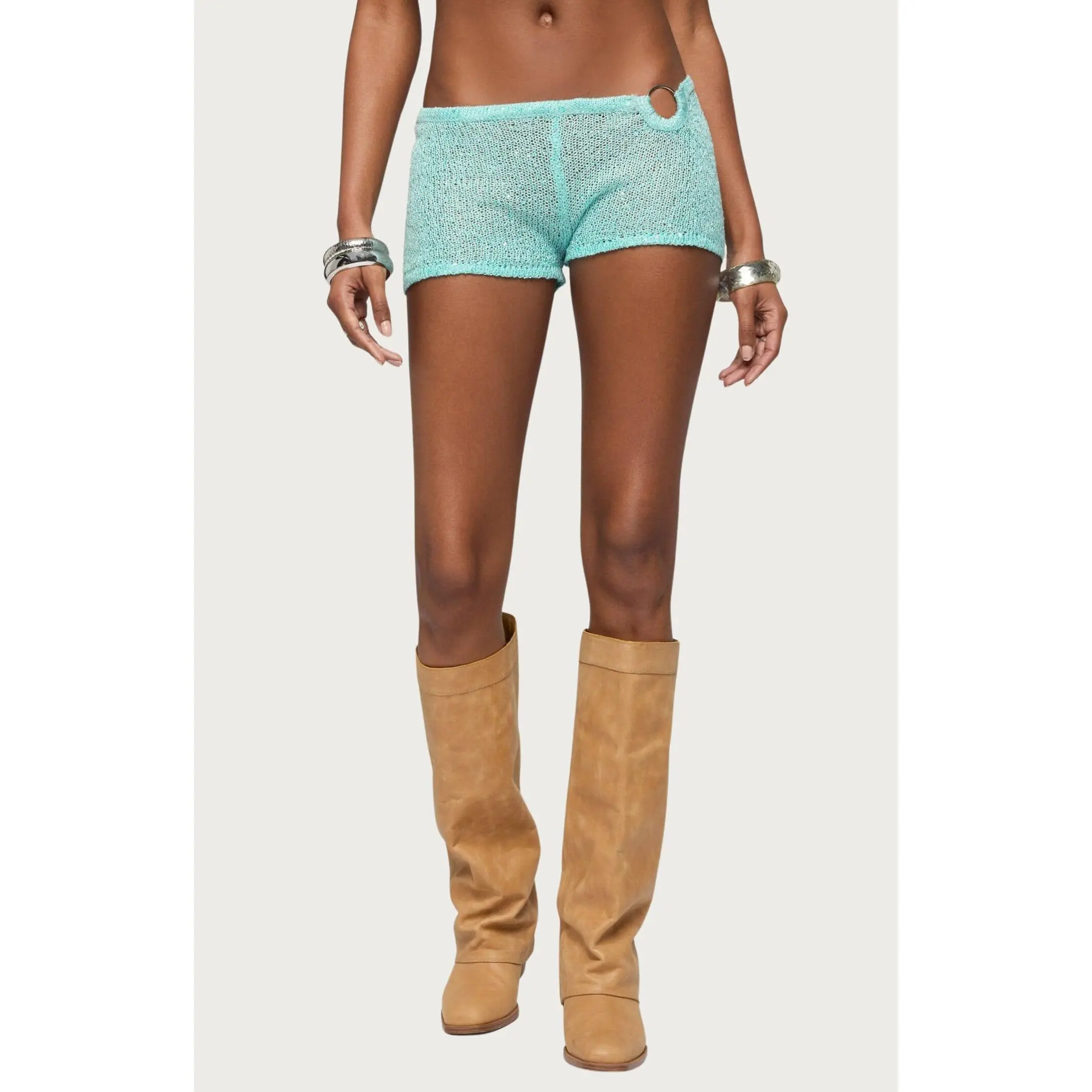 Edikted Women's Sarina Sequin Knit Micro Shorts