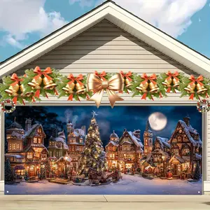 Christmas Garage Door Banner Outdoor Decoration, Large Fabric Gate Cover, Perfect for Holiday Wall Art, Photo Booths, Weddings, Parties