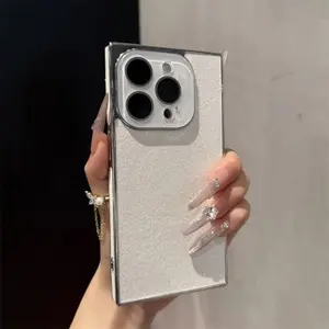 Glitter Square Crystal Film 16 Phone Case IP15 All-Inclusive 14promax New 13 Protector Screen Protector Cellphone Casing Protective Smartphone Cover Protection Shockproof Pink Sparkle Design