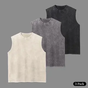 3-Pack Unisex Solid Color Vintage Washed Cotton Vest– Soft Sleeveless Tops, for Men & Women, Casual Streetwear