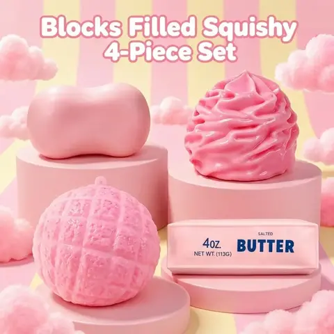 4-Piece Crunchy Squishies Toys Set, Soft Stretchy Realistic Novelty Shapes (Soap, Cream, Butter, Pineapple Bun) for ASMR Stress Relief, Cutecore Stuff, Quirky Whimsical Unique Cool Gifts, Desktop Ornaments, Selfie Props