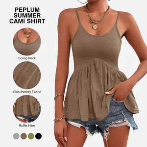 Tankaneo Women's Adjustable Spaghetti Strap Tank Tops Sleeveless Peplum Summer Cami Shirt