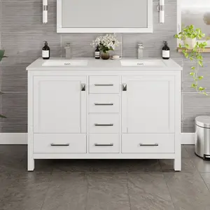 London 48 in. White Double Sink  Bath Vanity with Carrara Quartz Top and Undermount Porcelain Sinks