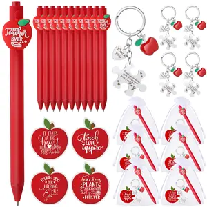 12/24/36 Sets Teacher Appreciation Gifts in Bulk, Including Apple Teacher Ballpoint Pens Puzzle Keychain Card Drawstring Bag, End of School Year Teachers Day Graduation Apple Themed Gifts for Staff Office Supplies Women Man