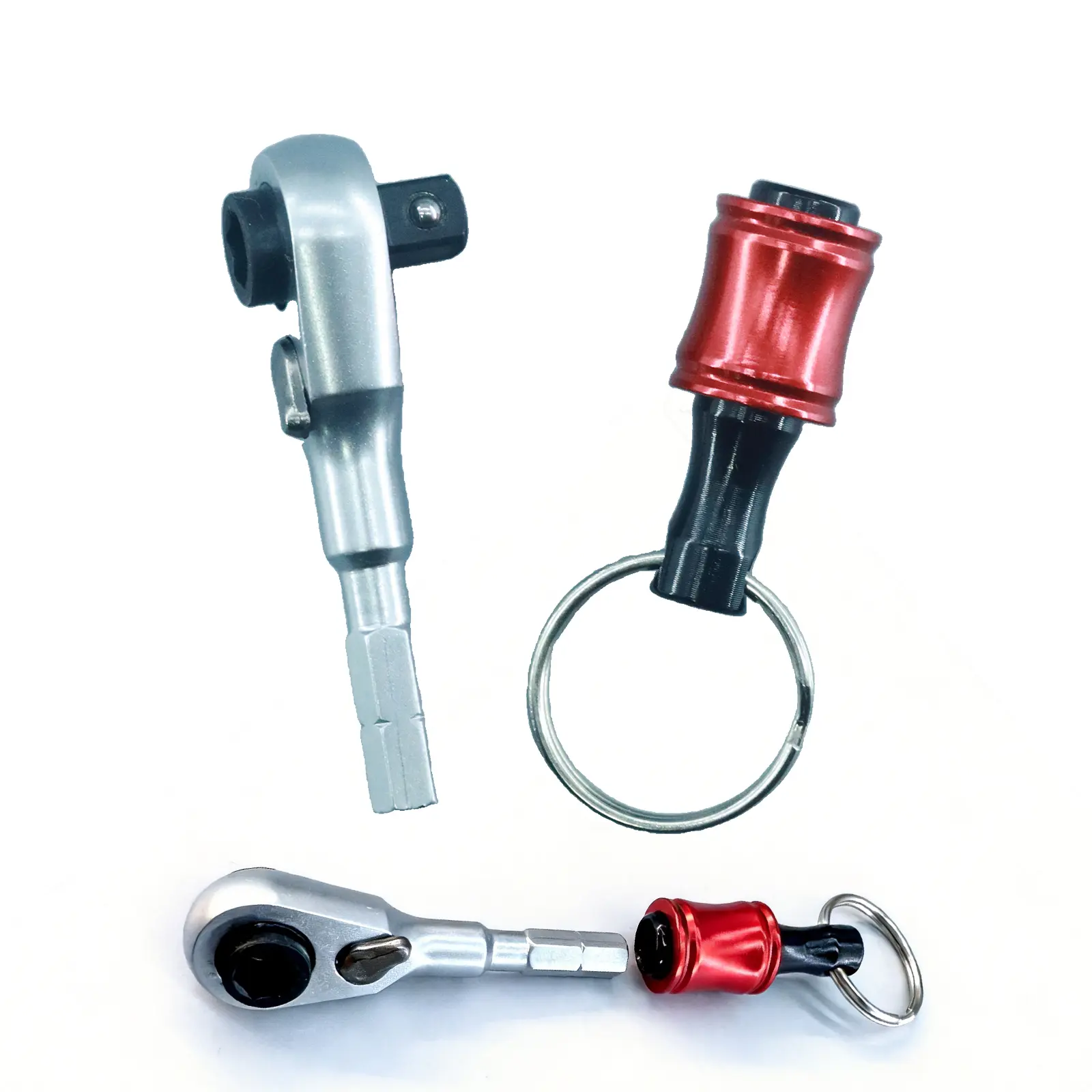 2-in-1 Mini Ratchet Wrench with Bits Holder and Keychain, Compact Form Functional Tool for Camping, Unique Camping Gear