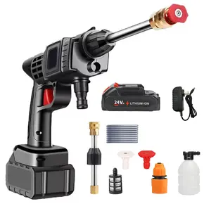 300w High Pressure Wireless Car Wash Water Gun Set, 22bar Power with 6000mah Battery, Quick Connect Nozzle and Hose for Efficient Cleaning