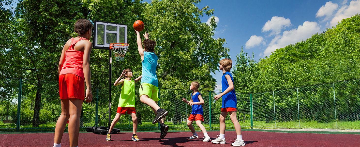 10FT Adjustable Height Portable Basketball Hoop Outdoor for Adult, 44 Inch Shatterproof Backboard w/Shock Absorbent Rim, Fillable Base, 2 Wheels for Swimming Pool/Indoor