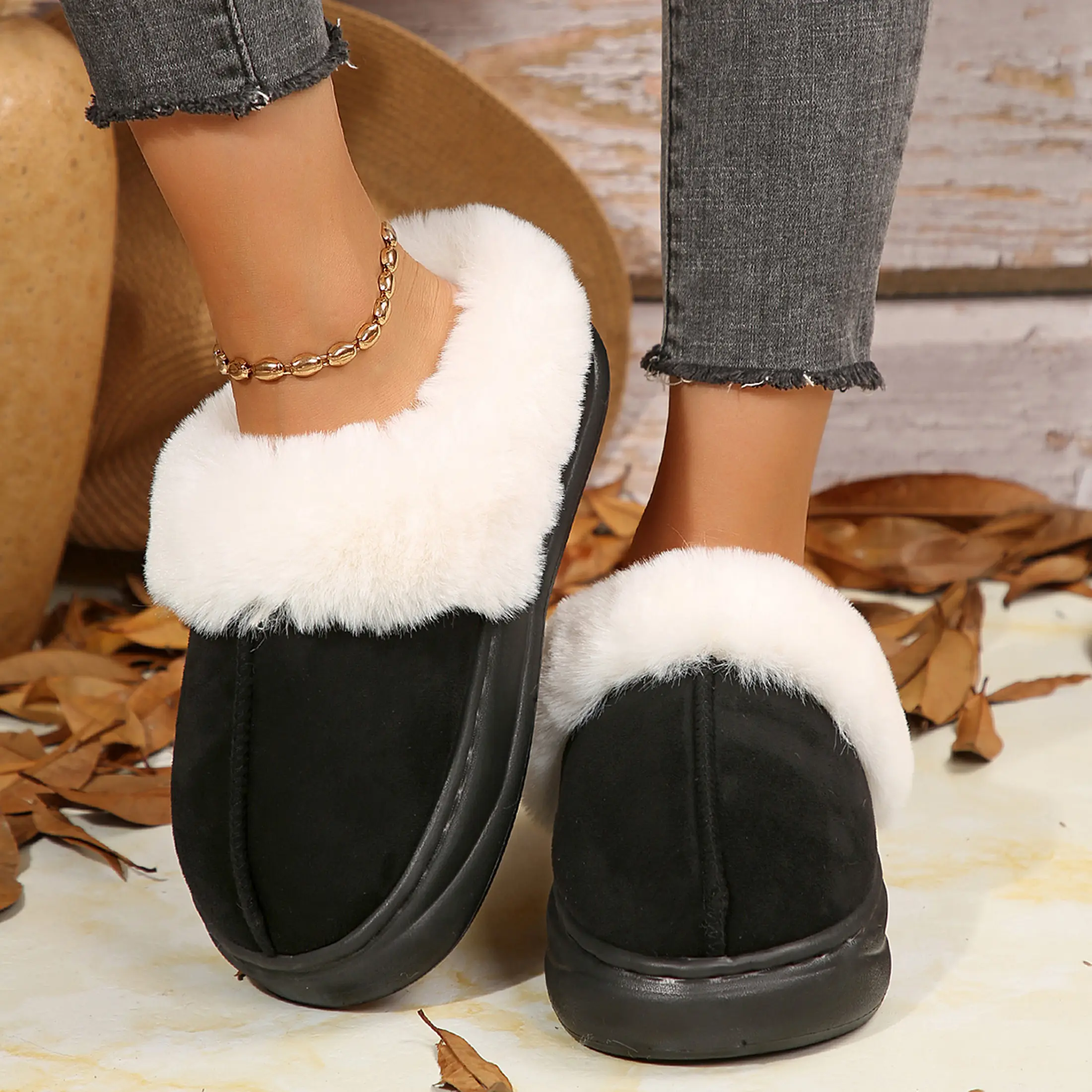 Women's Comfort Plush Suede Slippers Platform Design, Multicolor Warm Mules for Cold Days