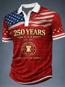 Men Women USA 250 Statue of Liberty Print Couple Polo Shirt American Flag Patriotic Casual Sportswear for Independence Day Polo NONE