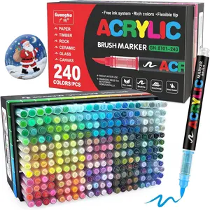 Acrylic Paint Markers Brush Tip, Acrylic Drawing Markers, Acrylic Paint Pens with Direct-Liquid Ink System, Paint Markers for Rock Painting, Fabric, Wood, Canvas, Plastic, Permanent,Washable,Quick-Drying,Waterproof