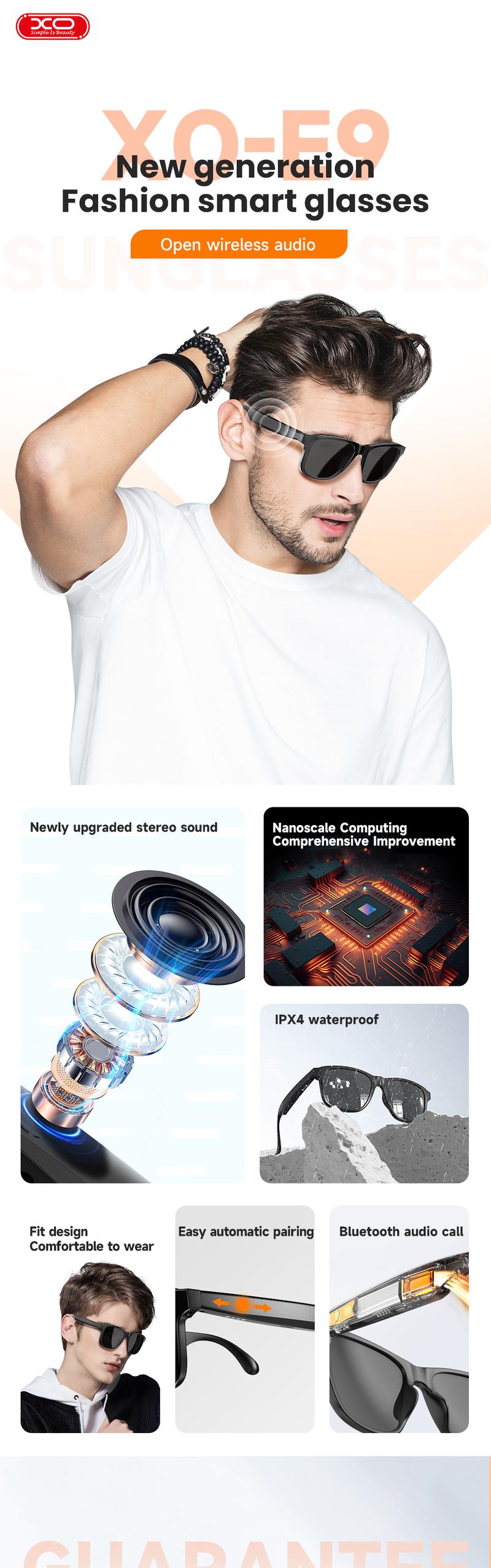 Smart Glasses Listenable Songs,Wireless Headphone Smart Glasses for Mobile Phone,200H Standby Time Long Battery, Athletic/Outdoor UV Protection and Voice Control Audio Charging Earbuds, Summer, Waterproof