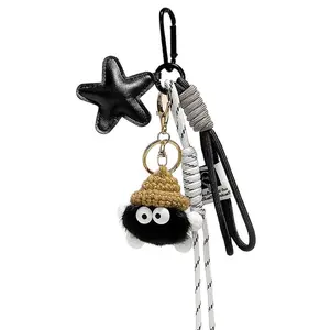 Original Merle Knitted Coal Ball Keychain Pendant, Bag Charm Car Key Chain Strap, Star Rope Hanging Decor, Style, Keychain For Bags
