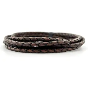 4mm Braided Leather Cord for  Making, Bracelets, Necklaces &  Ties - Top Grain Leather, Flexible, Durable & Soft (Dark Brown, 6 ft)