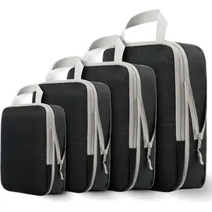 4 Set Compression Packing Cubes for Travel, Suitcase Organizer Bags Set for Luggage, Road Trip Travel Accessories in 4 Sizes (, Large, Medium, Small) (Black)