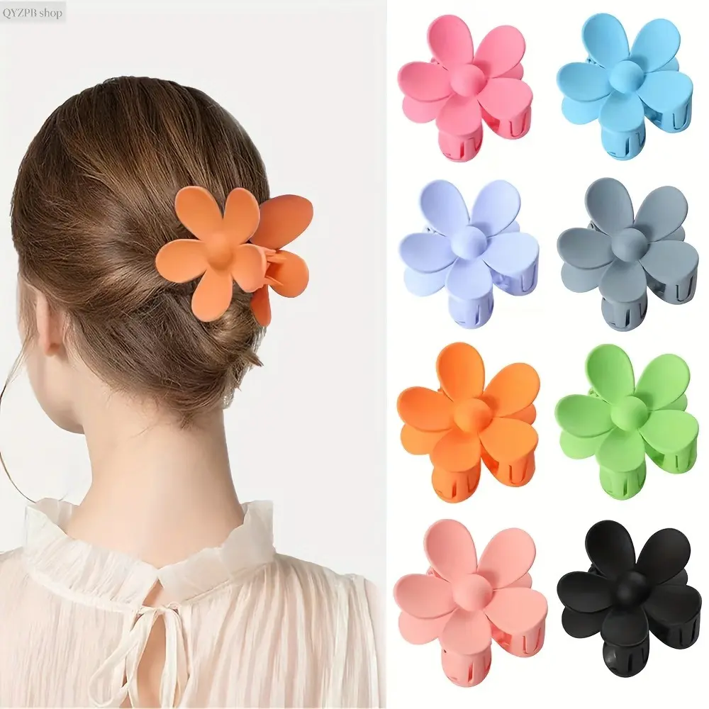 Large Frosted Flower Hair Claw Clip for Thick Hair, Korean Style Matte Floral Back Head Clip, Strong Hold for Ponytails & Updos, Elegant Clean Girl Hair Accessory for Daily Wear, Weddings & Date Night