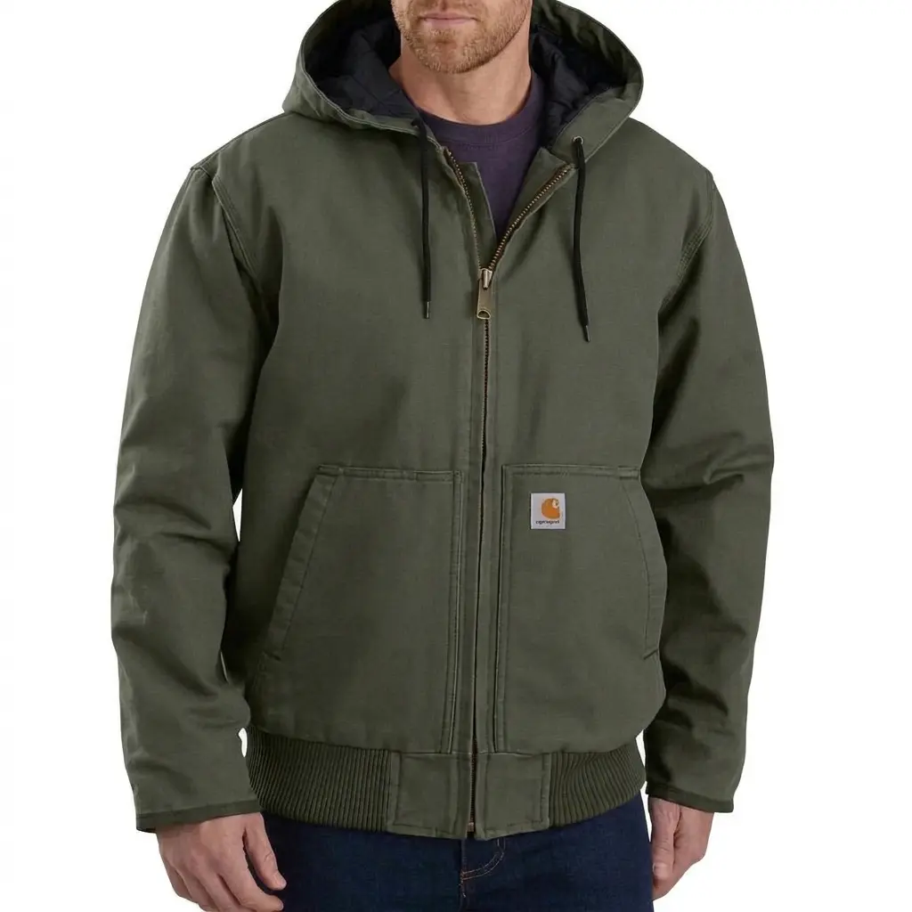 Carhartt J130 Rugged Hooded Work Coat for Men, Heavy Washed Canvas Jacket with Quilt Interior, Insulated Outerwear for Jobs, Outdoor & Everyday Use