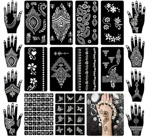 18 Sheets Henna Tattoo Stencils, Temporary Flower Patterns Glitter Airbrush Tattoo Kits Arabian Stickers for Women and Girls Face Hand Paint Body Art