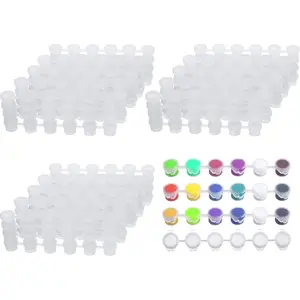 150 Strips 900 Pots 3ml Empty Mini Clear Plastic Paint Cup Pots with Lids Storage Containers Art Painting Craft Supplies for Classrooms Schools Art Festivals