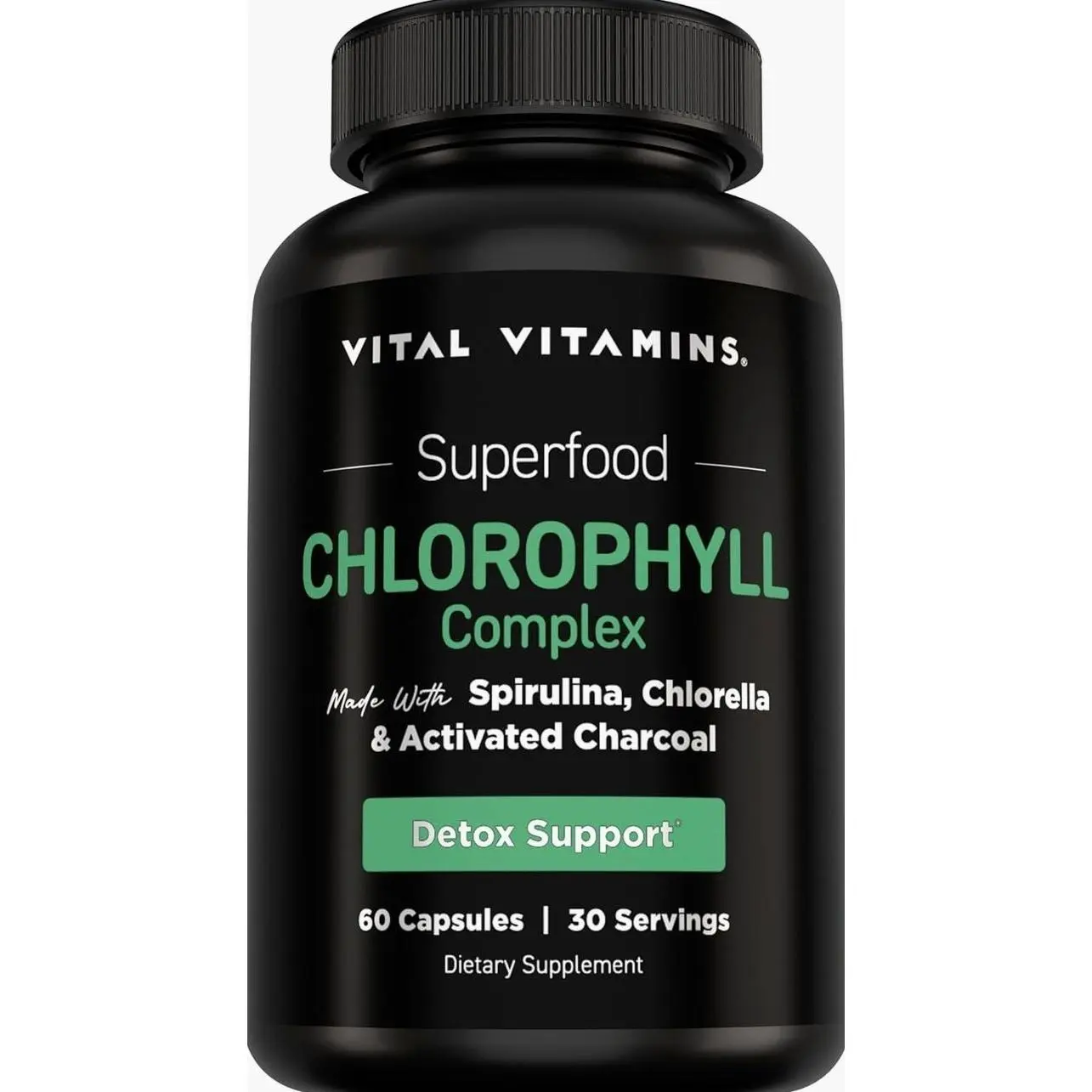 Vital Vitamins Chlorophyll Pills - Body Deodorizing Supplement - Made with Spirulina, Chlorella, Organic Parsley, Mint, & Activated Charcoal - Defeat Odor Naturally - for Women & Men - 60 Capsules