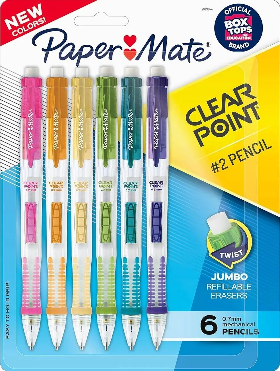 Paper Mate Clearpoint Mechanical Pencils, 0.7mm HB #2 Lead, Assorted Barrel Colors, 6 Count - Office Supplies, Back to School, Journaling