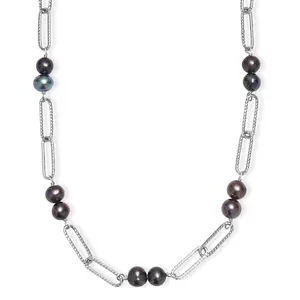 Peacock Dyed Pearl Paper Clip Chain Necklace in Stainless Steel 20 Inches Christmas Gifts