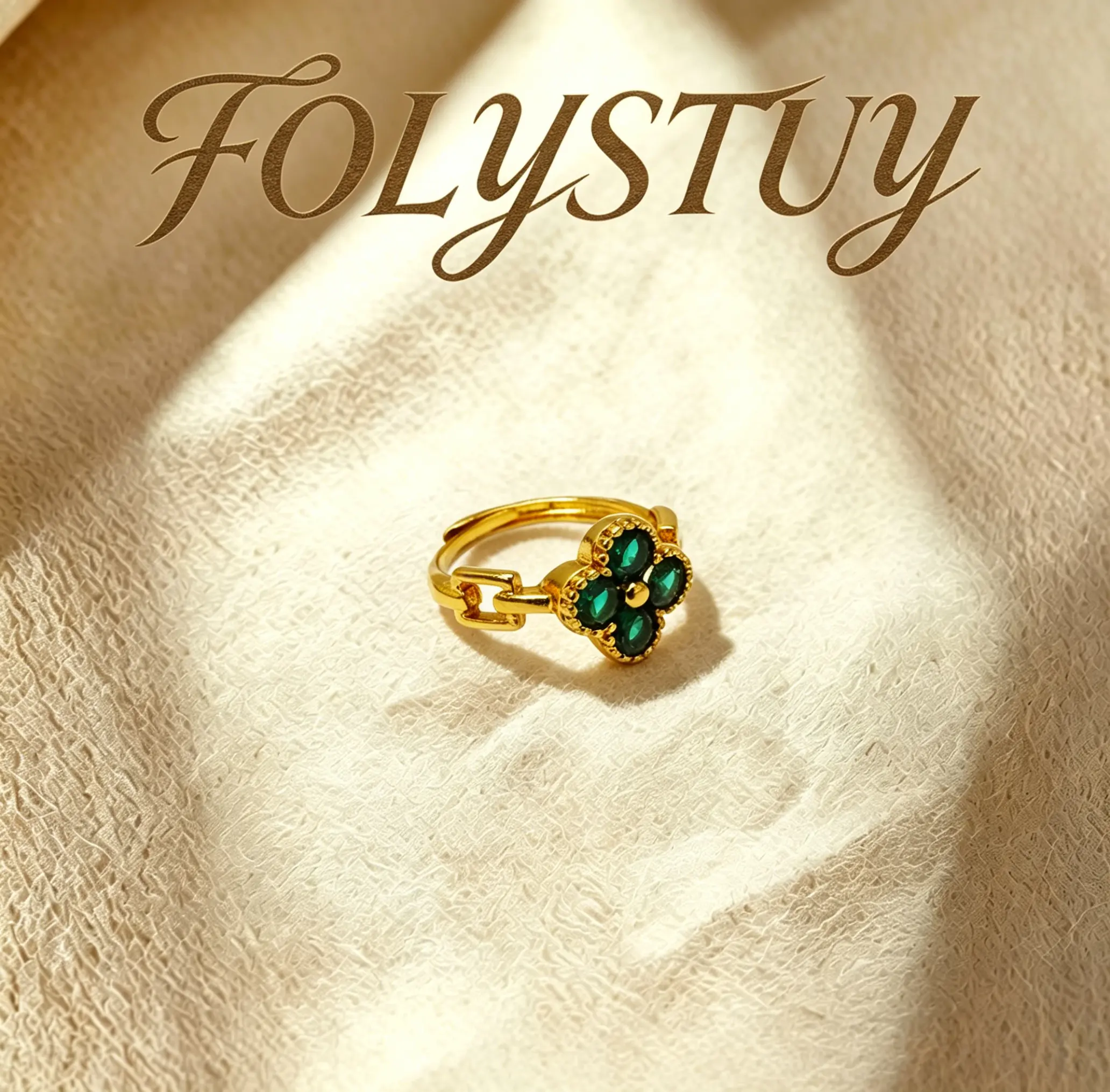 4 Leaf Leaves-【FOLYSTUY 】4-leaf flower handcrafted with green stone inlaid, featuring pendant and ring YNZ61.YNK20Christmas present